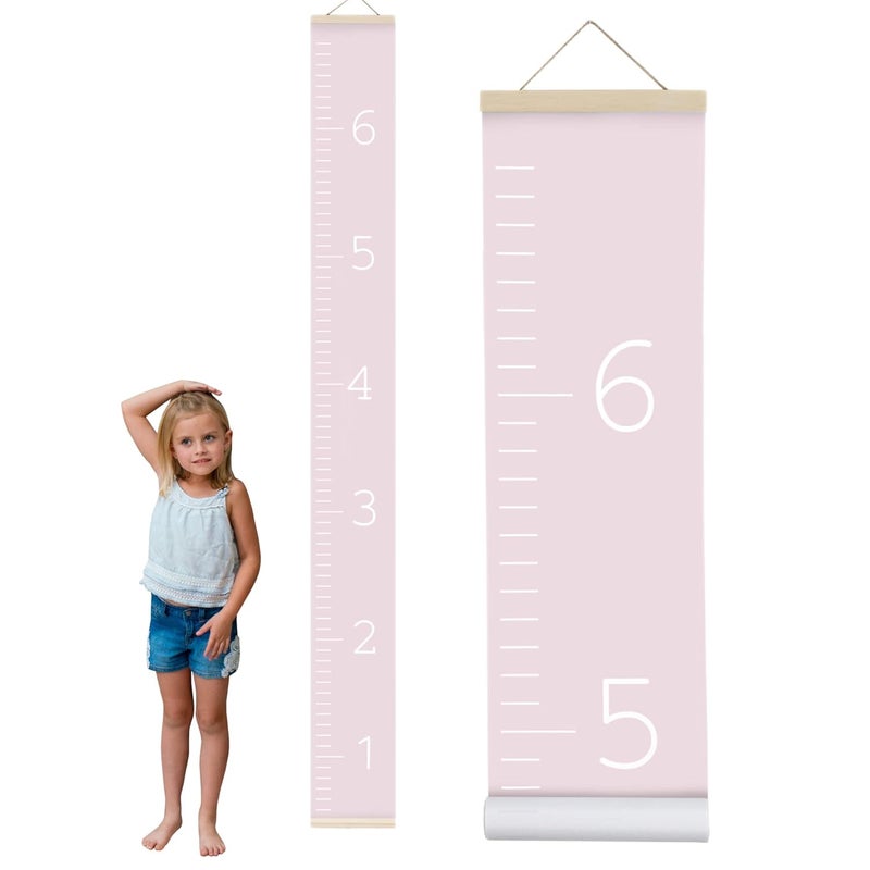 Morxy Canvas Growth Chart for Kids - Unisex Kids Room Wall Decor - Measuring Height Chart- Wall Tape with Height Chart for Kids (Canvas, Plain Pink) - Image 1